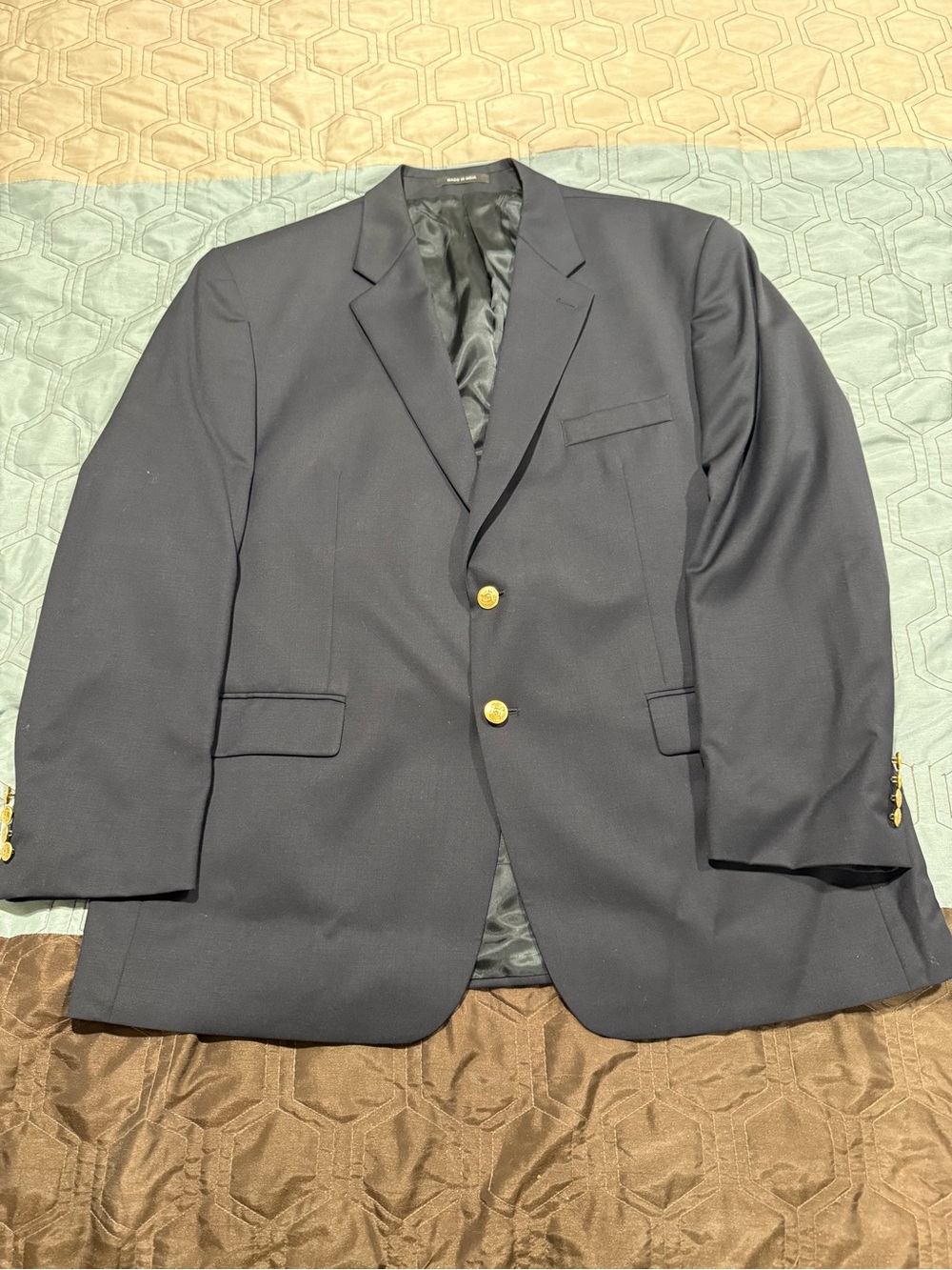 Chaps 100% Wool Navy Gold Button Blazer Sport Coat Mens 48R